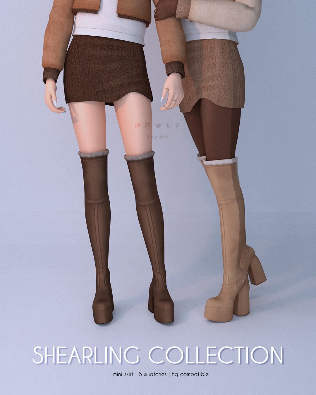 Leather Jacket + Mini Skirt - Shearling Collection by luxysims