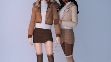 Leather Jacket + Mini Skirt - Shearling Collection by luxysims