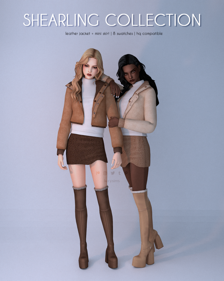 Leather Jacket + Mini Skirt - Shearling Collection by luxysims