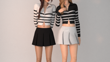 Zipper Cardigan + Leather Skirt - Stripes Collection by luxysims